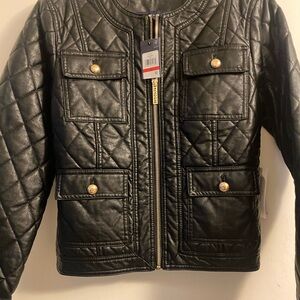 Black Moto Jacket with Quilted Pattern and Full-Length Zipper